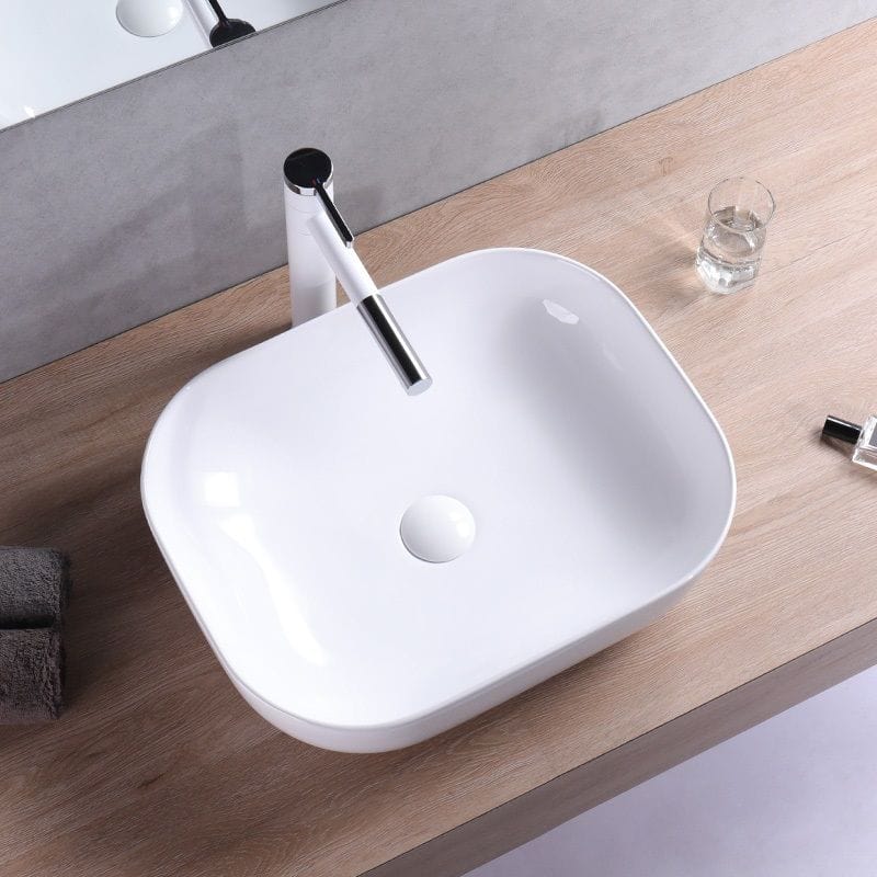 Lavoar pe blat ceramic Rea Mona Slim , latime de 40 cm, alb