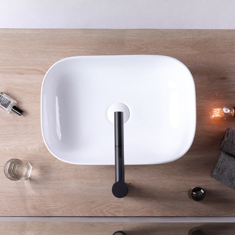 Lavoar pe blat ceramic Rea Mona Slim , latime de 40 cm, alb
