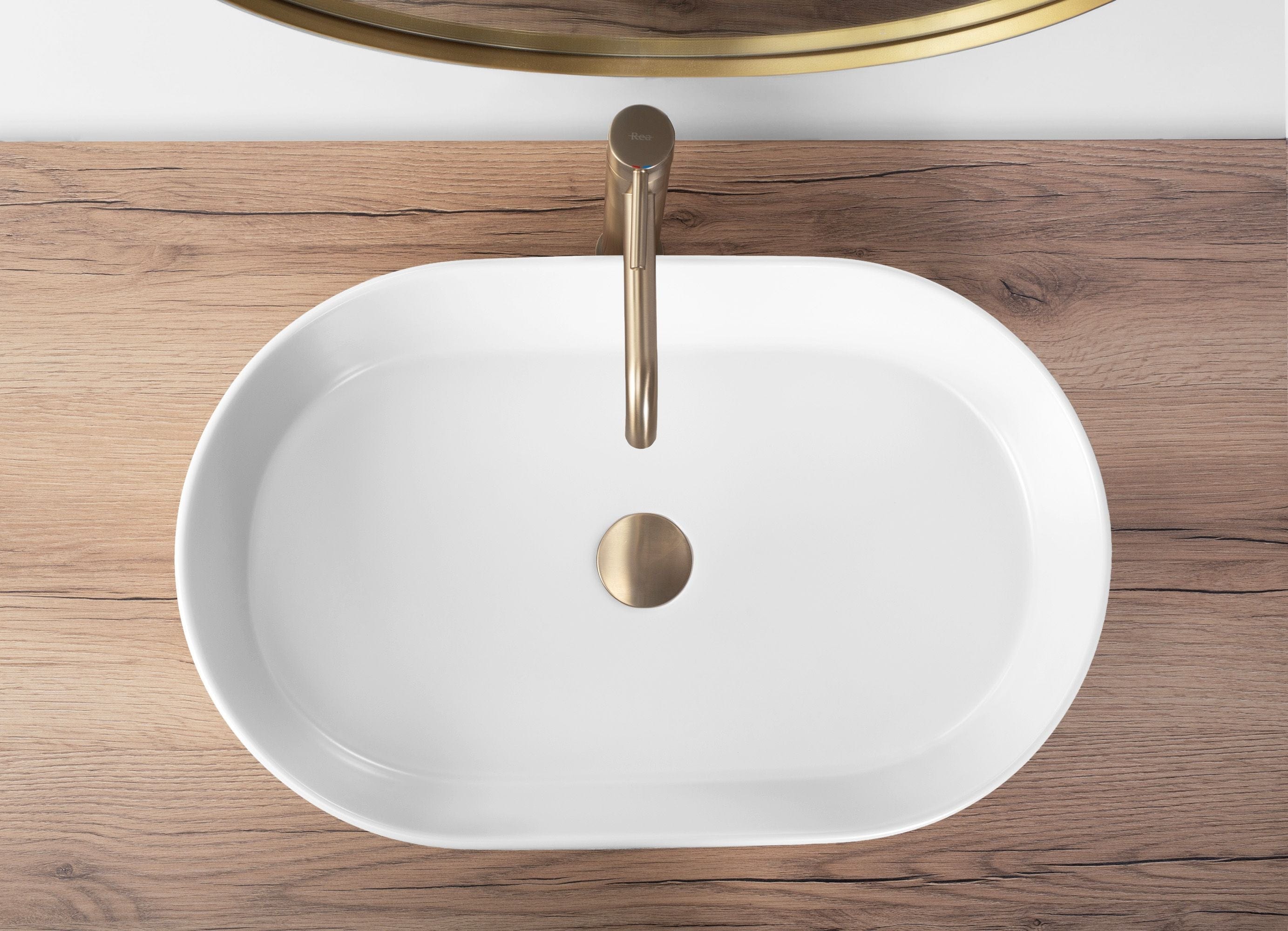 Lavoar pe blat ceramic Rea Nadia 60 , latime de 38.5 cm, alb mat