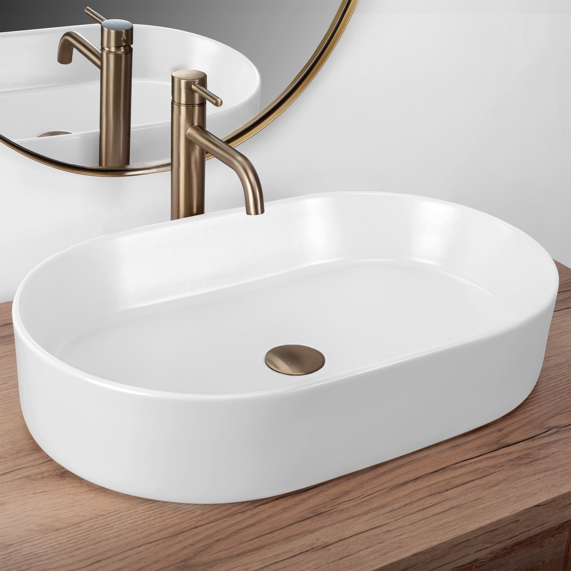 Lavoar pe blat ceramic Rea Nadia 60 , latime de 38.5 cm, alb mat