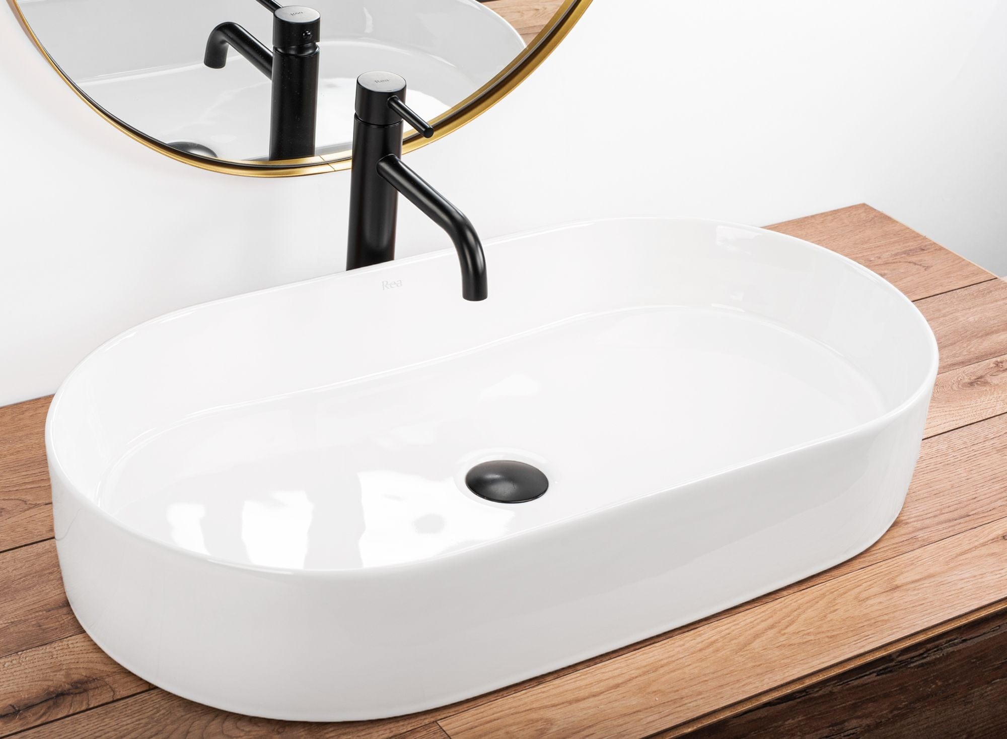 Lavoar pe blat ceramic Rea Nadia 70 , latime de 38.5 cm, alb