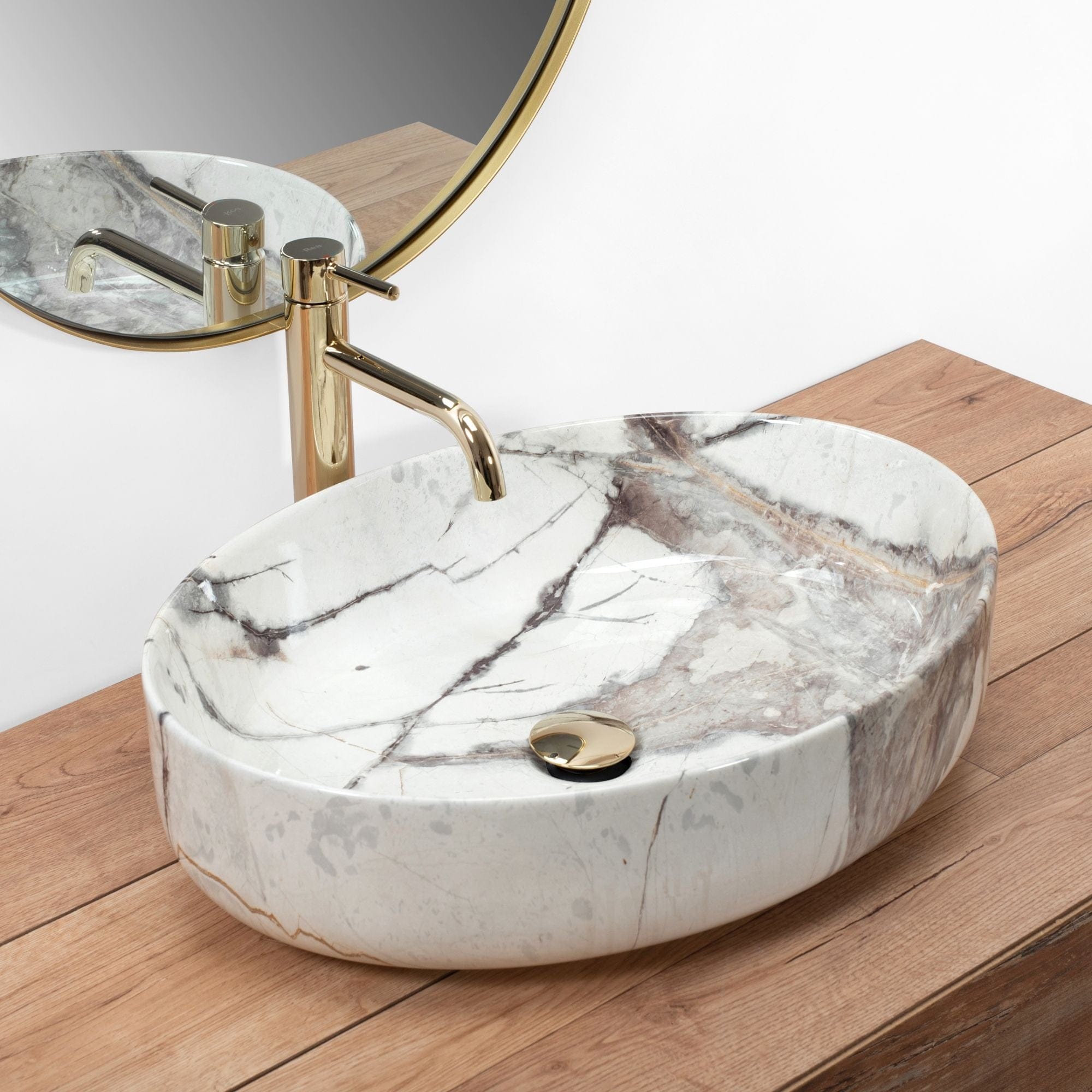 Lavoar pe blat ceramic Rea Queen Thunder , latime de 41.5 cm, imitatie piatra