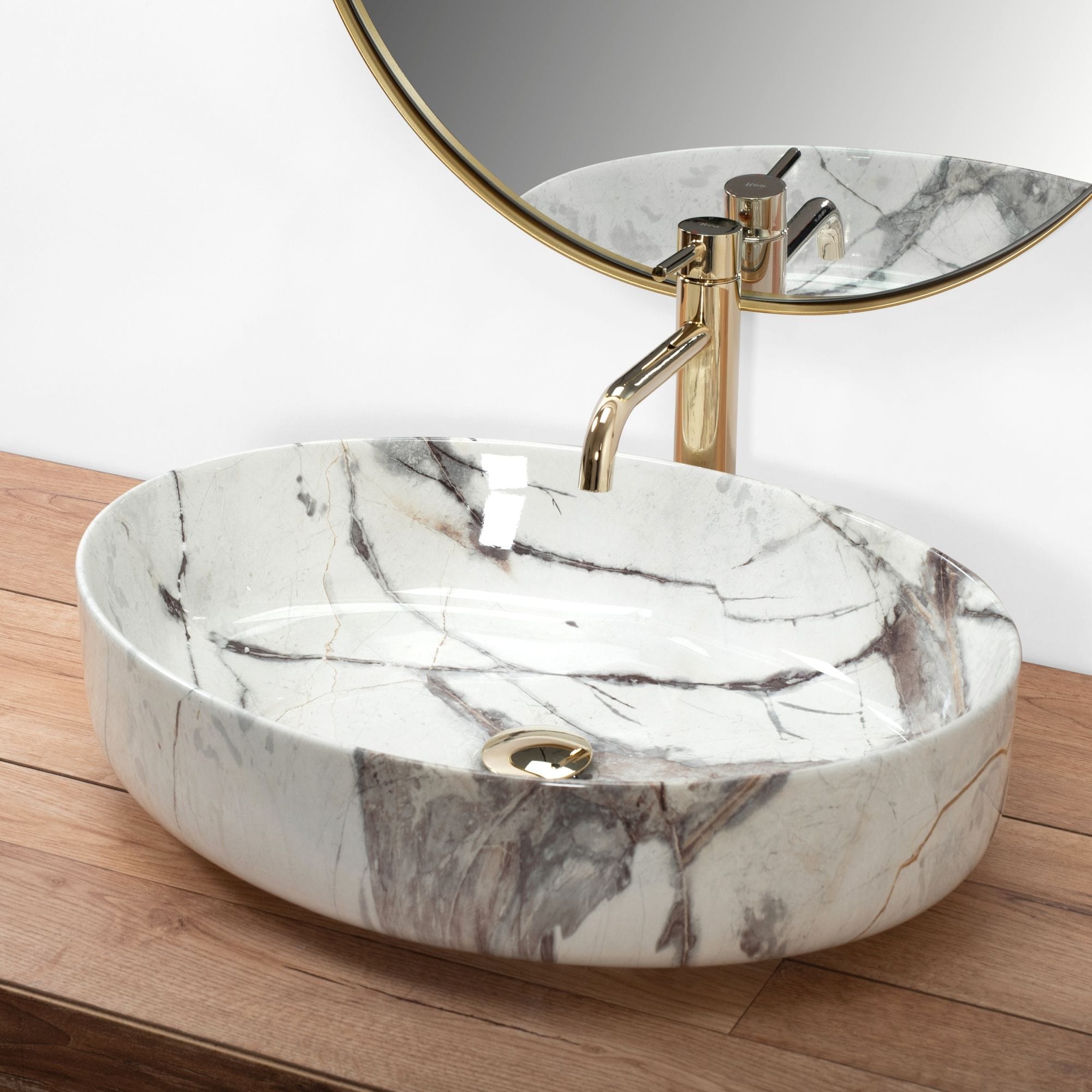 Lavoar pe blat ceramic Rea Queen Thunder , latime de 41.5 cm, imitatie piatra