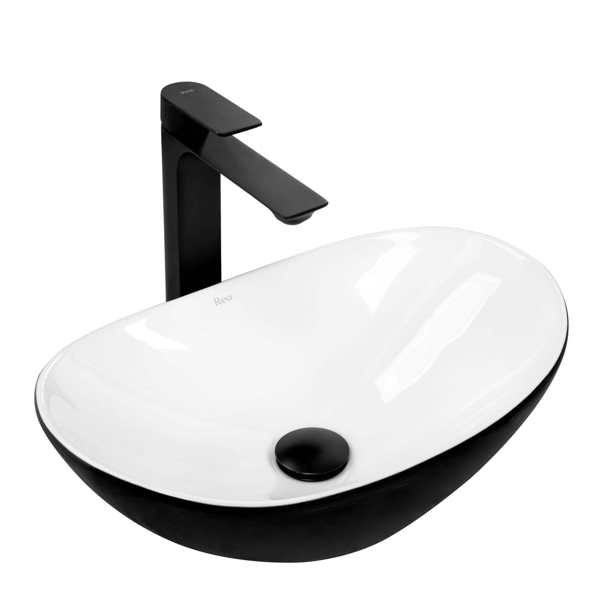 Lavoar pe blat ceramic Rea Royal Mini Black  , latime de 30.5  cm,  negru/alb