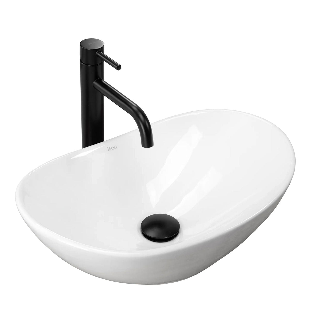 Lavoar pe blat ceramic Rea Royal Mini White , 47.5x31 cm, alb/negru