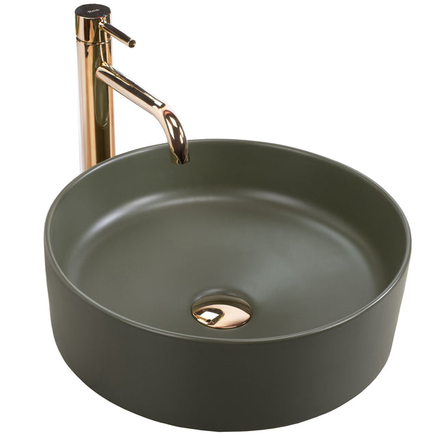 Lavoar pe blat ceramic Rea  Sami , latime de 36.6  cm, verde mat