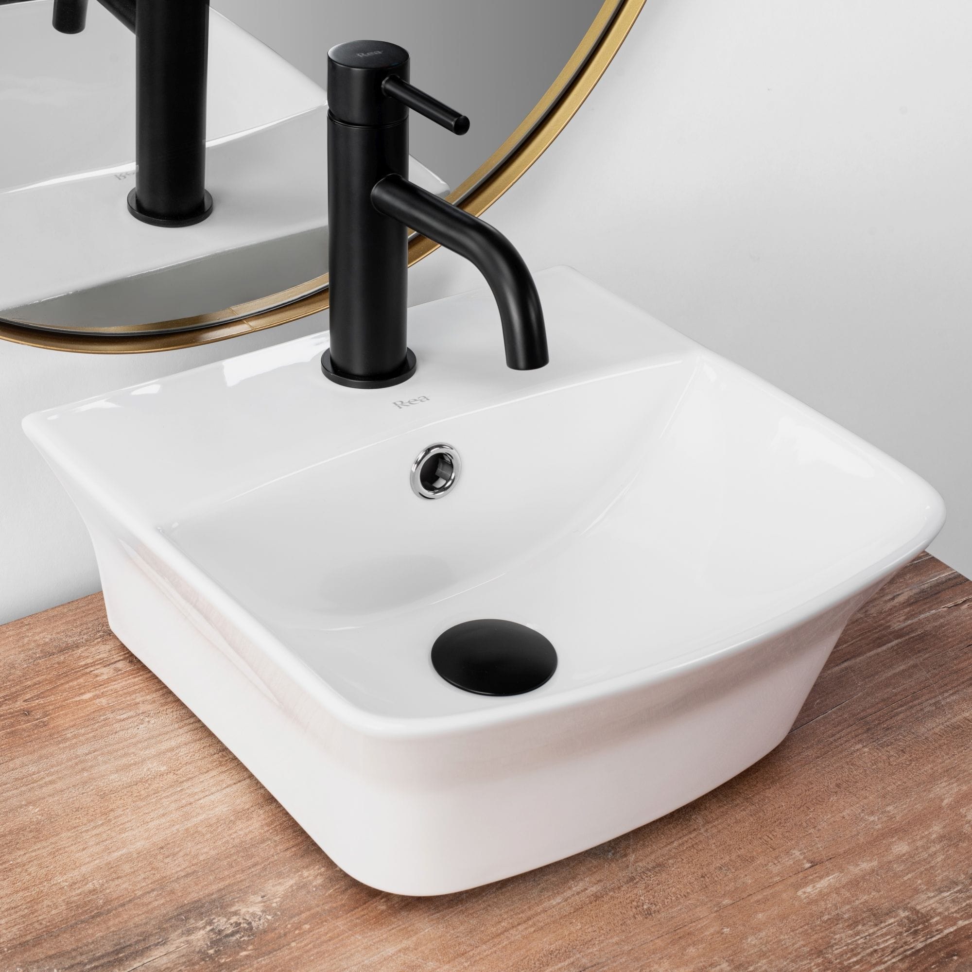Lavoar pe blat ceramic Rea Selma  , latime de 35 cm,  alb