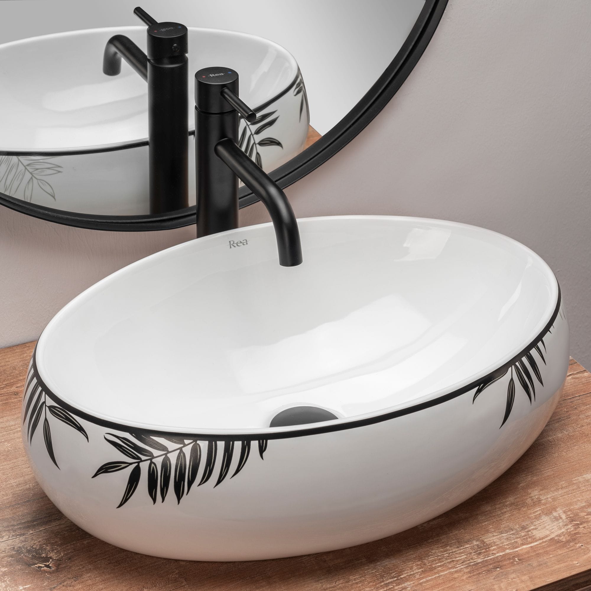 Lavoar pe blat ceramic Rea Shila , 46.5 cm, alb