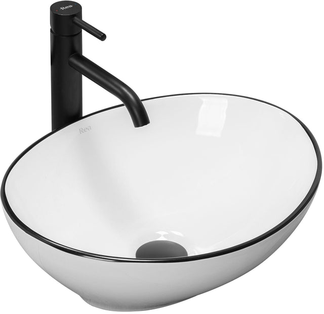 Lavoar pe blat ceramic Rea Sofia Black Edge  , latime de 34.5 cm,  alb