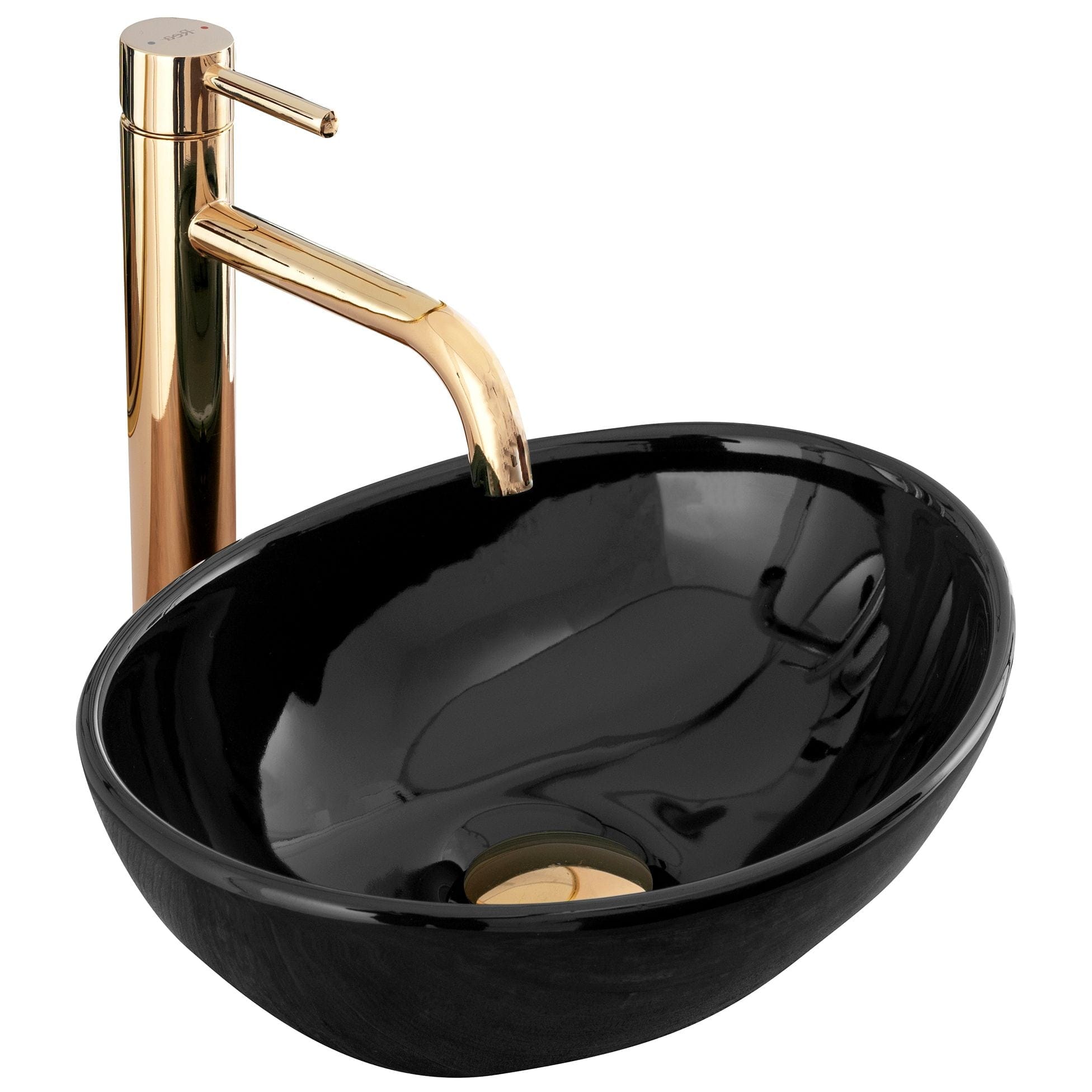 Lavoar pe blat ceramic Rea Sofia Mini  , latime de 27 cm,  negru lucios