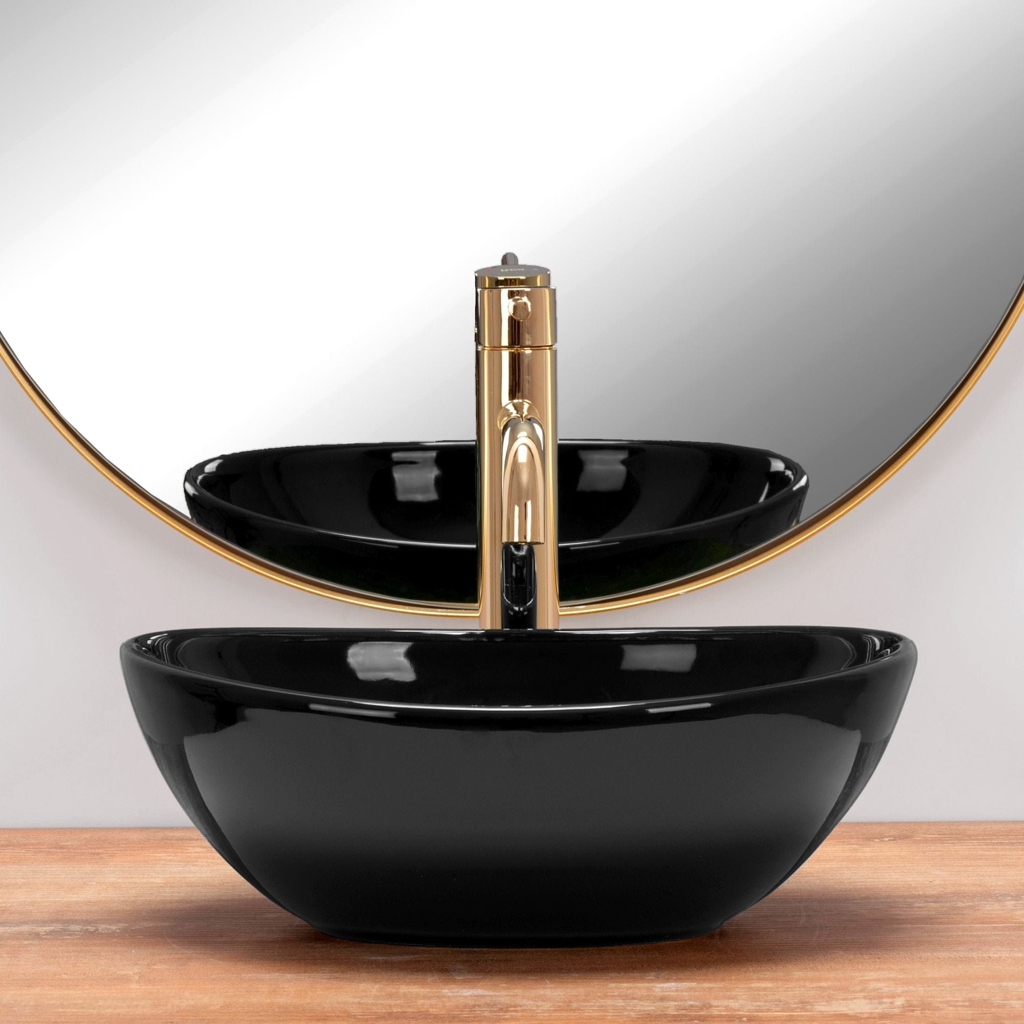 Lavoar pe blat ceramic Rea Sofia Mini  , latime de 27 cm,  negru lucios
