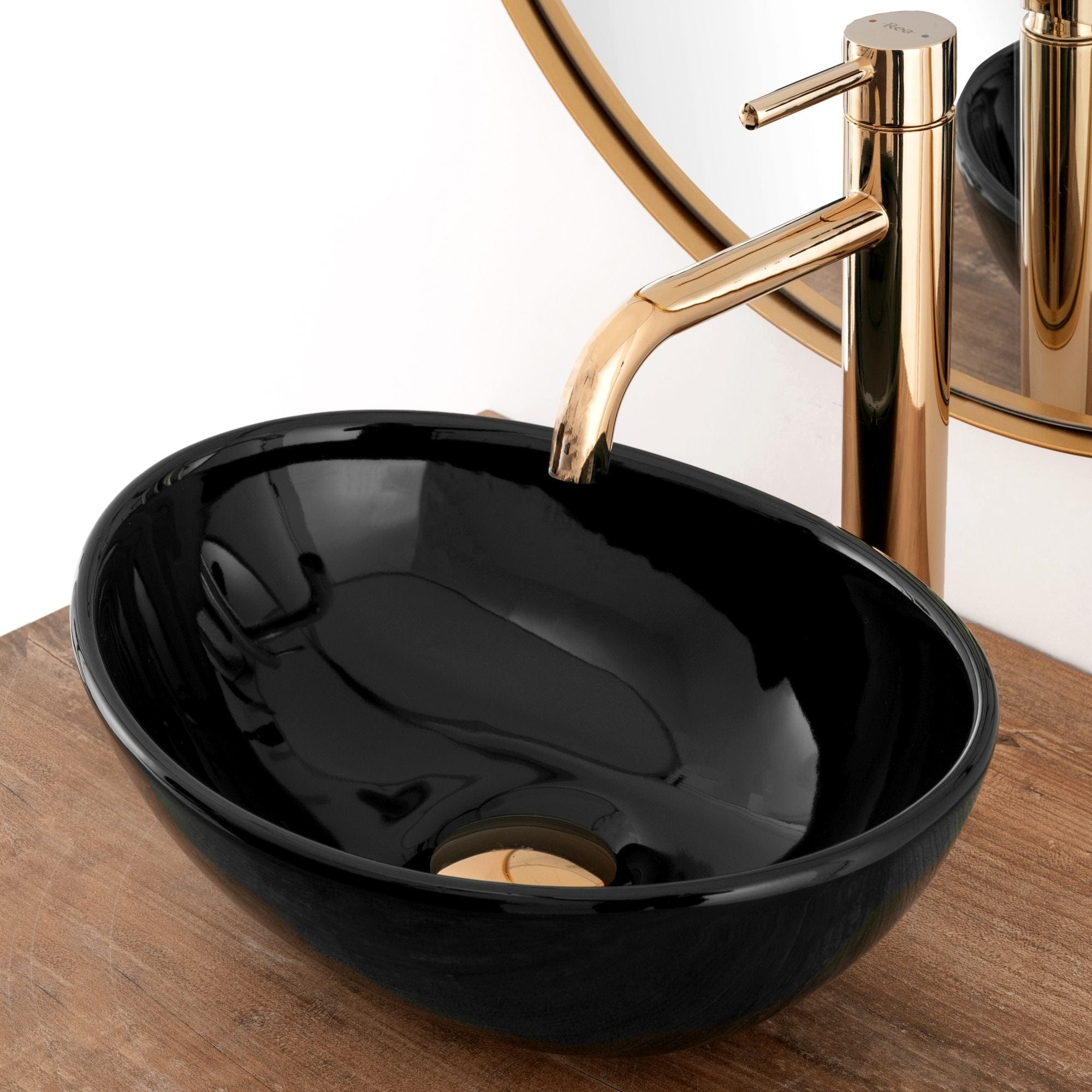 Lavoar pe blat ceramic Rea Sofia Mini  , latime de 27 cm,  negru lucios