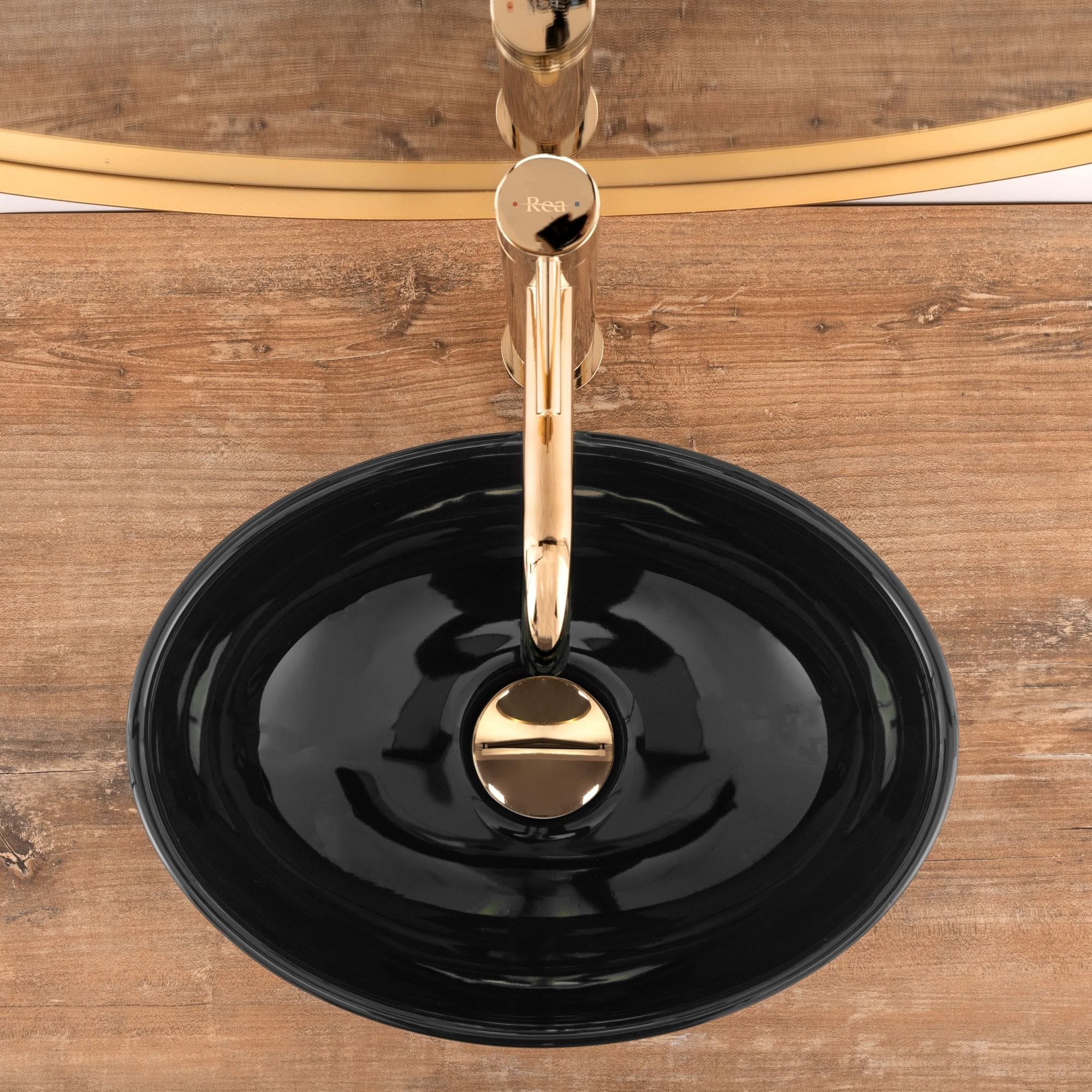 Lavoar pe blat ceramic Rea Sofia Mini  , latime de 27 cm,  negru lucios