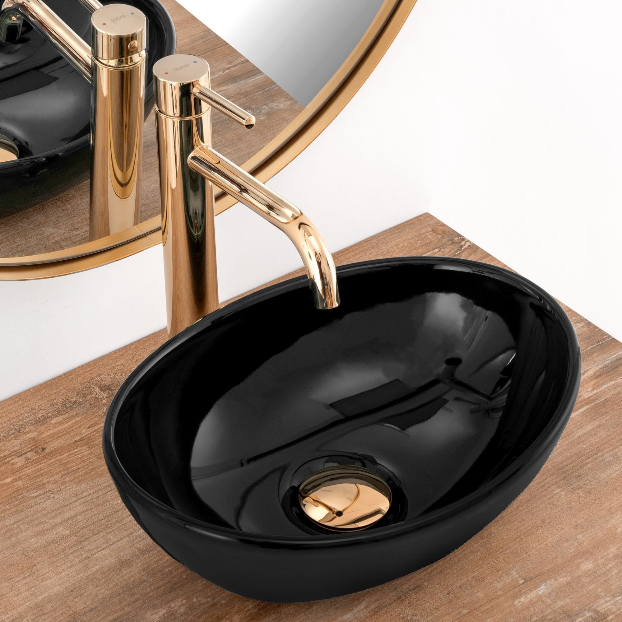 Lavoar pe blat ceramic Rea Sofia Mini  , latime de 27 cm,  negru lucios