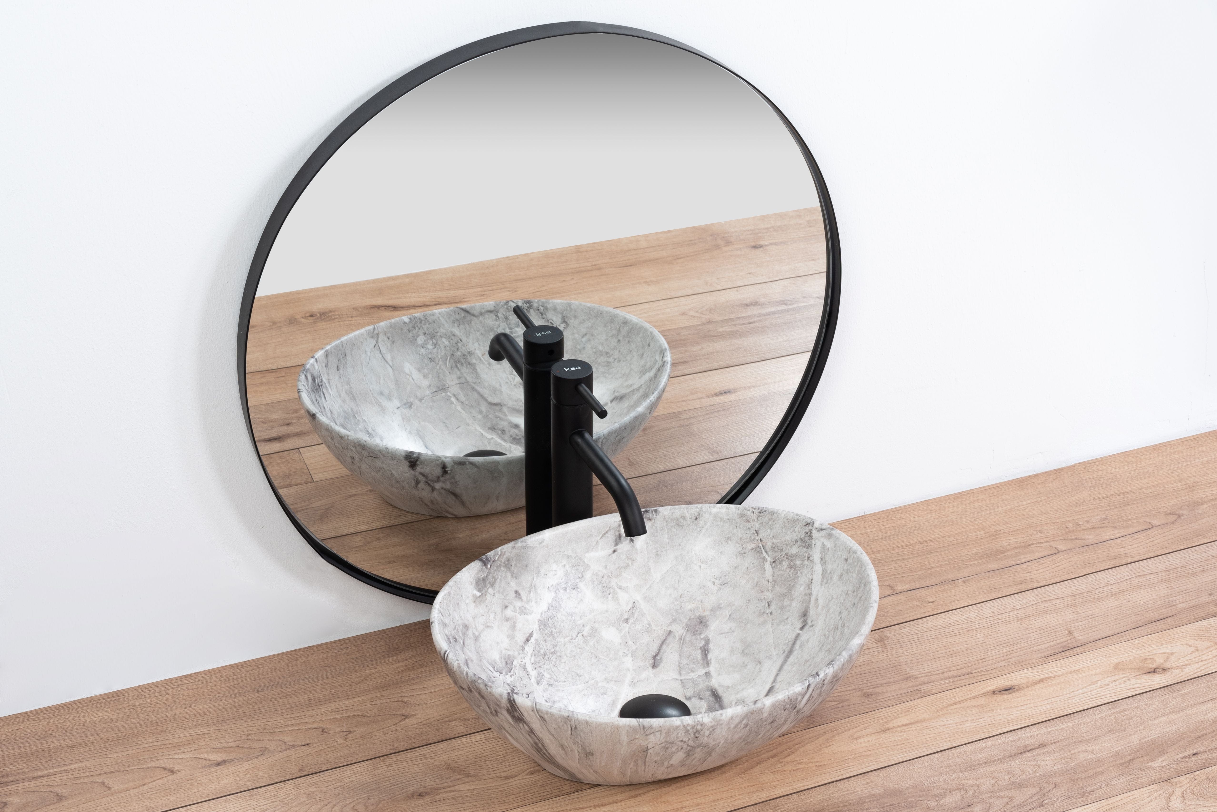 Lavoar pe blat ceramic Rea Sofia Stone  , latime de 34.5 cm,  gri