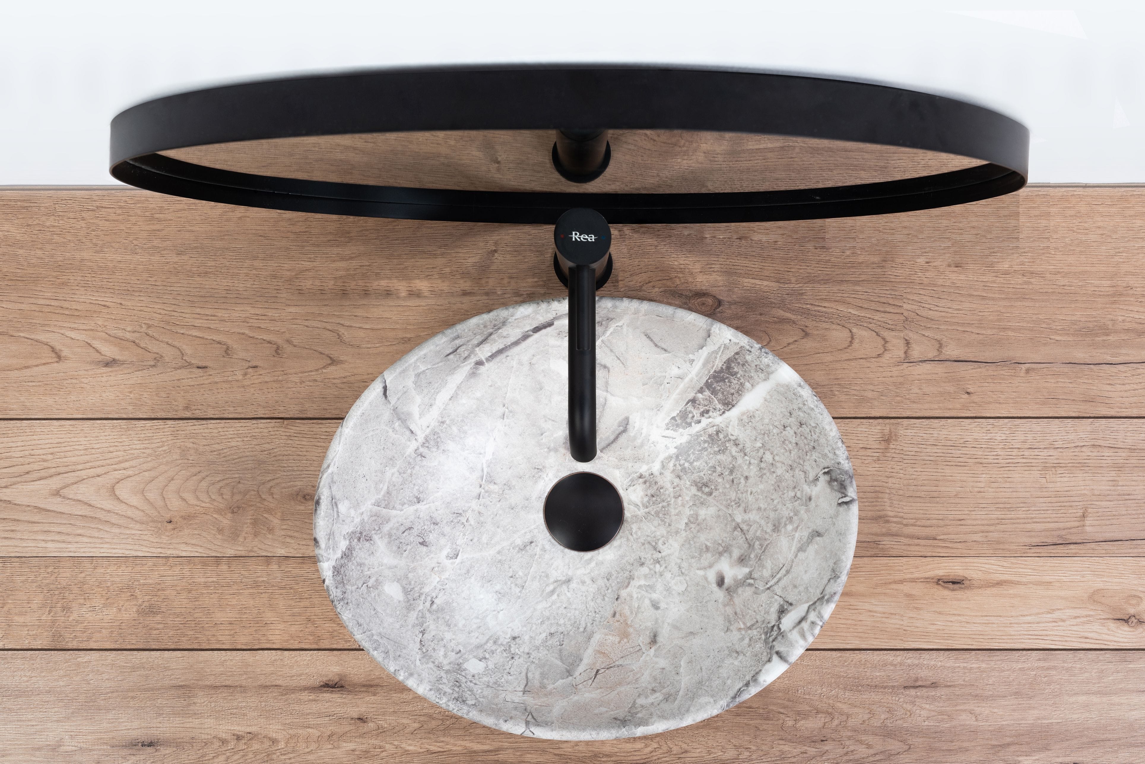 Lavoar pe blat ceramic Rea Sofia Stone  , latime de 34.5 cm,  gri
