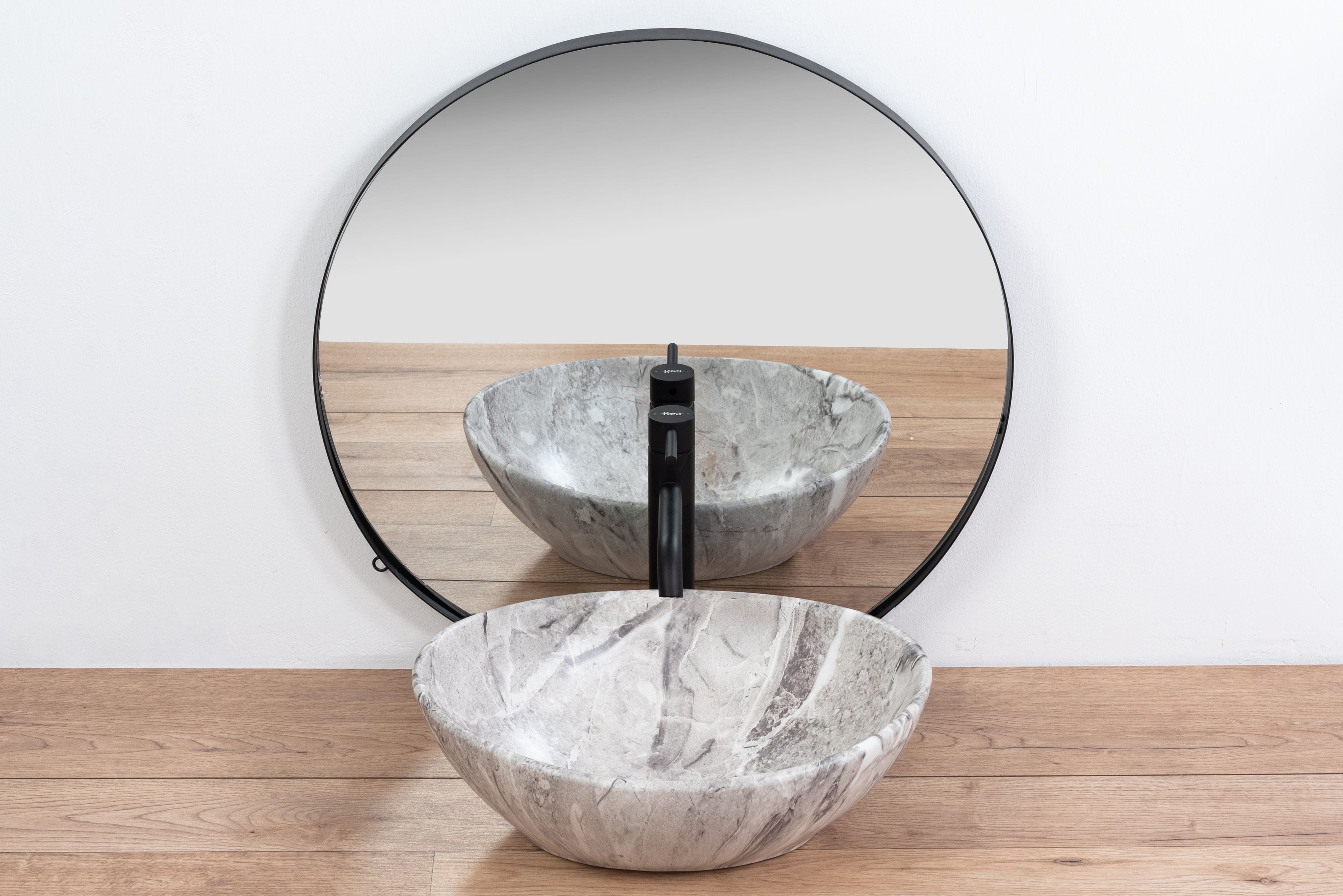 Lavoar pe blat ceramic Rea Sofia Stone  , latime de 34.5 cm,  gri