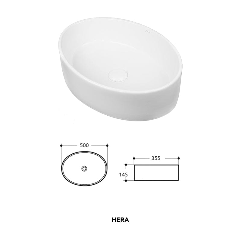 Lavoar pe blat Hera Fluminia, 50x35.5 cm, oval, alb