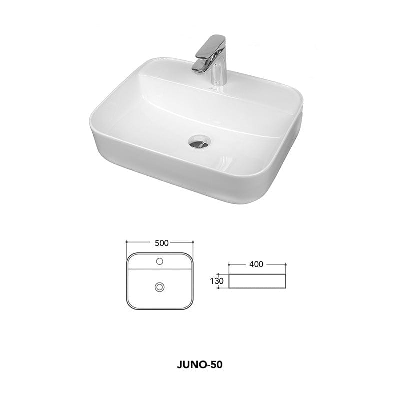 Lavoar pe blat Juno-50 Fluminia, 50x40 cm, dreptunghiular, alb