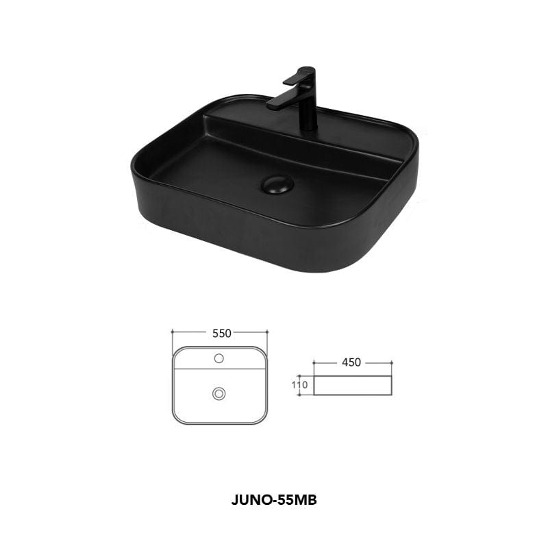 Lavoar pe blat, Juno-55MB Fluminia, 55x45 cm, negru mat