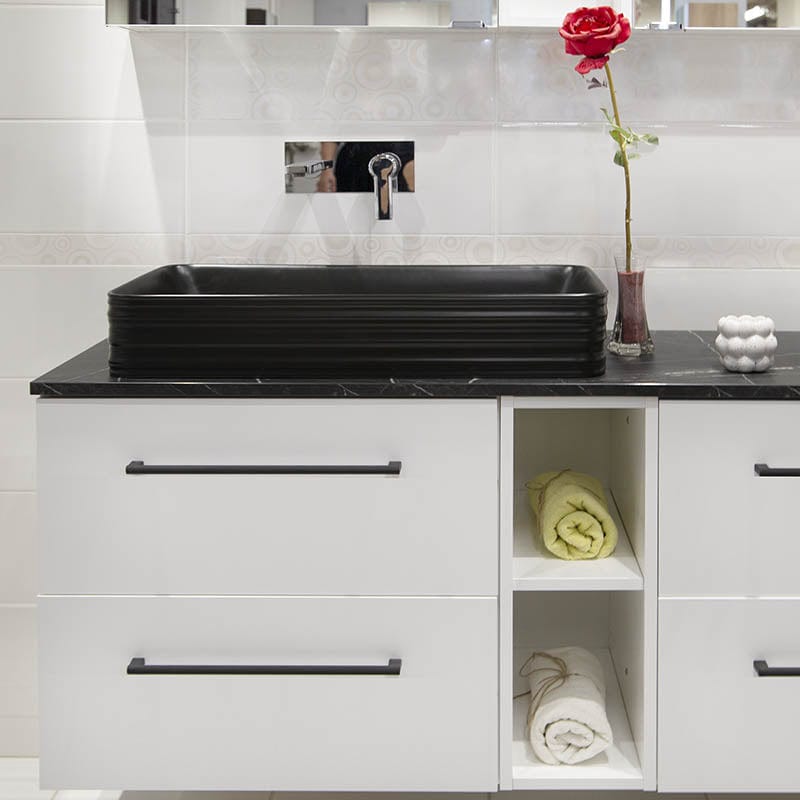 Lavoar pe blat My Black Fluminia, cu ventil, 67.5x39 cm, dreptunghiular, negru mat