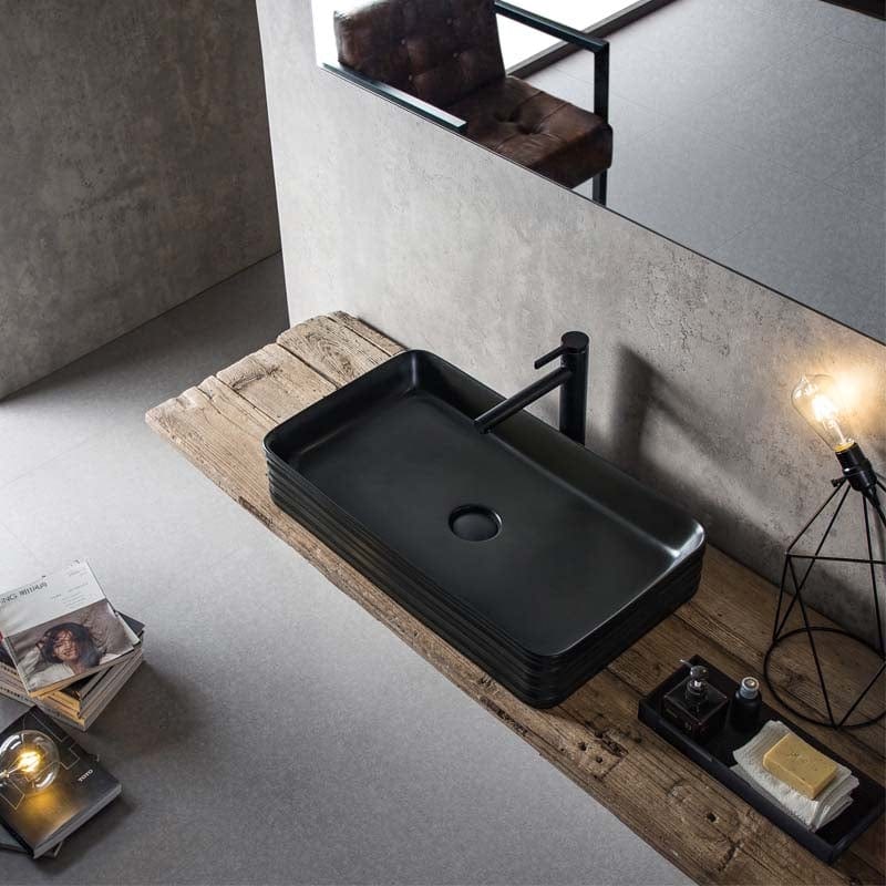 Lavoar pe blat My Black Fluminia, cu ventil, 67.5x39 cm, dreptunghiular, negru mat