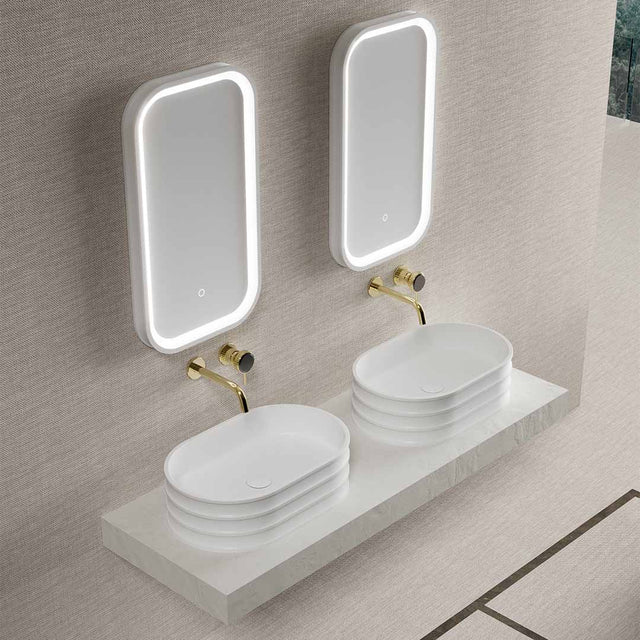 Lavoar pe blat, oval, din compozit, alb, 56 cm, cu riflaje, MonBlari