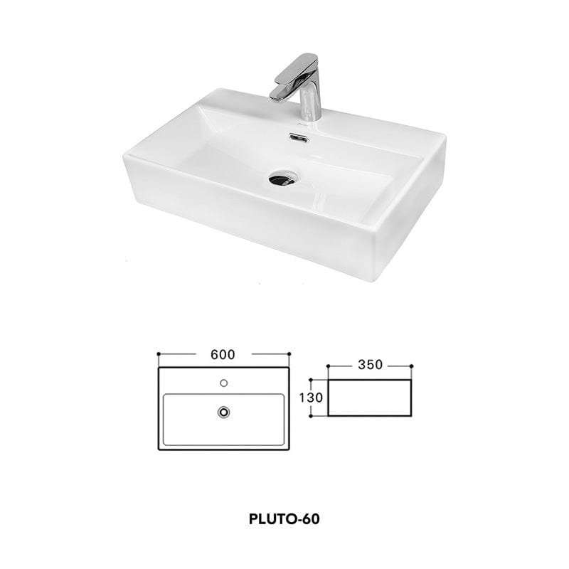 Lavoar pe blat Pluto 60 Fluminia, 60x35 cm, dreptunghiular, alb