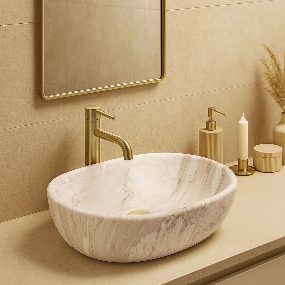 Lavoar pe blat Rea Amelia Ash, 48 cm, imitatie piatra