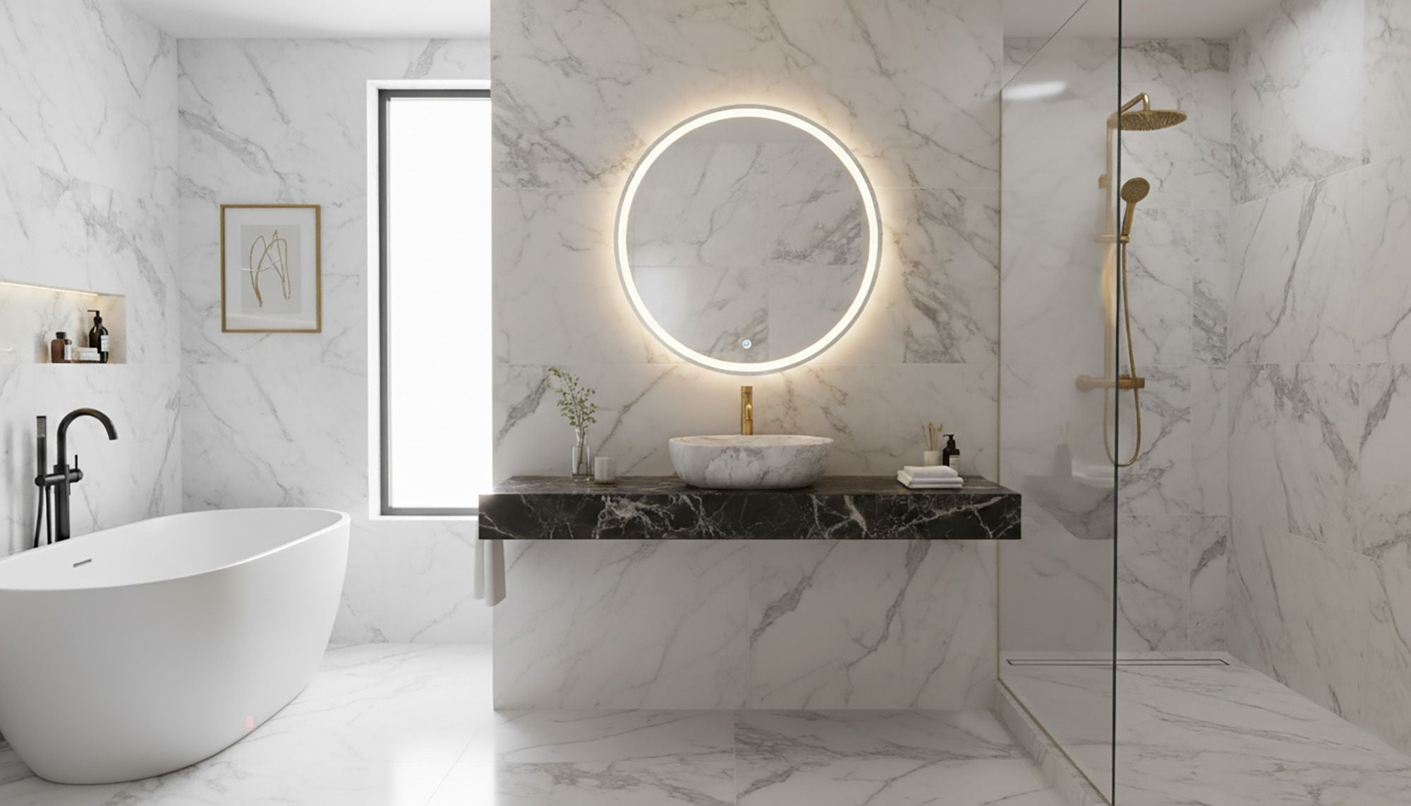 Lavoar pe blat Rea Amelia Ash, 48 cm, imitatie piatra