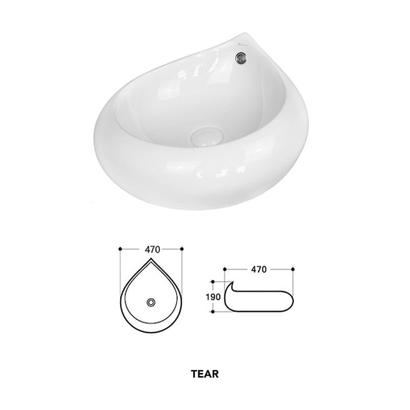 Lavoar pe blat Tear Fluminia, 47x47  cm, alb