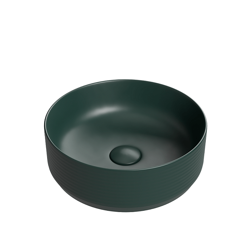 Lavoar Foglia rotund pe blat verde inchis mat cu ventil inclus 35x35 cm