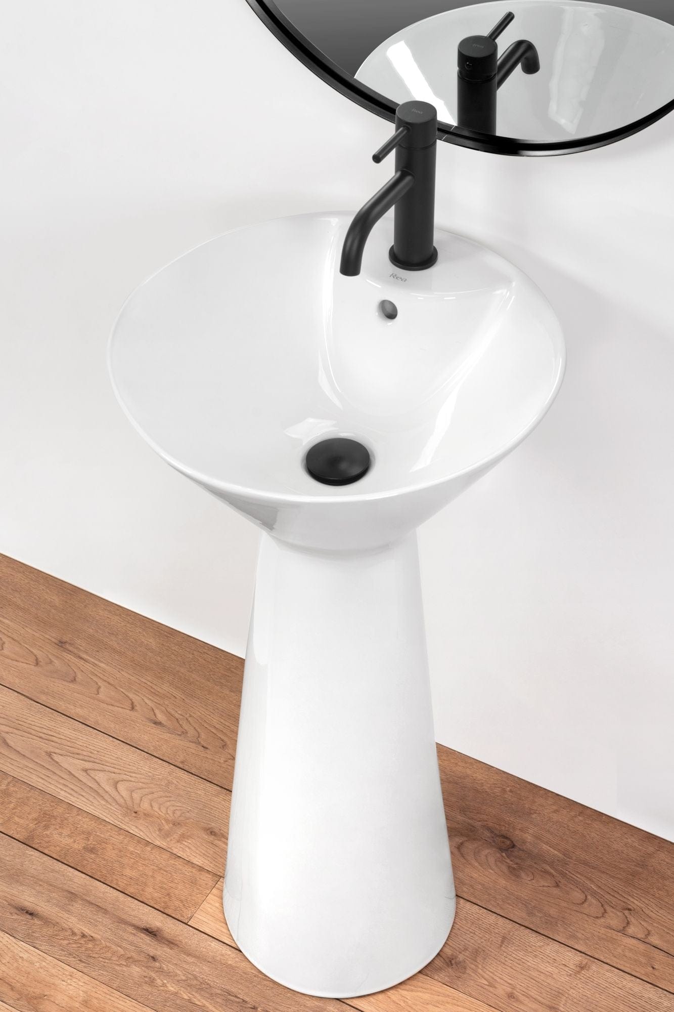 Lavoar stativ ceramic Rea River, 44 cm, alb lucios