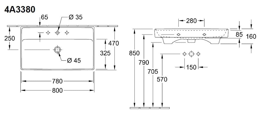 Lavoar Villeroy & Boch Collaro 80x47cm, finisaj alb