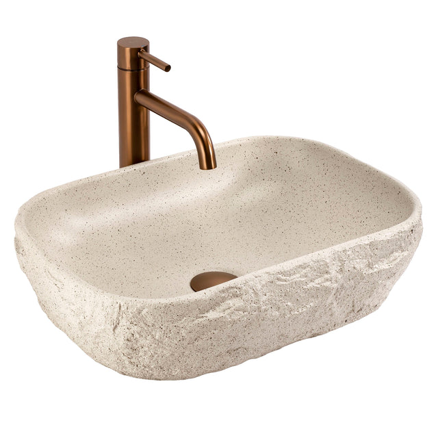 Lavor de baie, pe blat, dreptunghiular, 46 cm, piatra articifiala, Rea