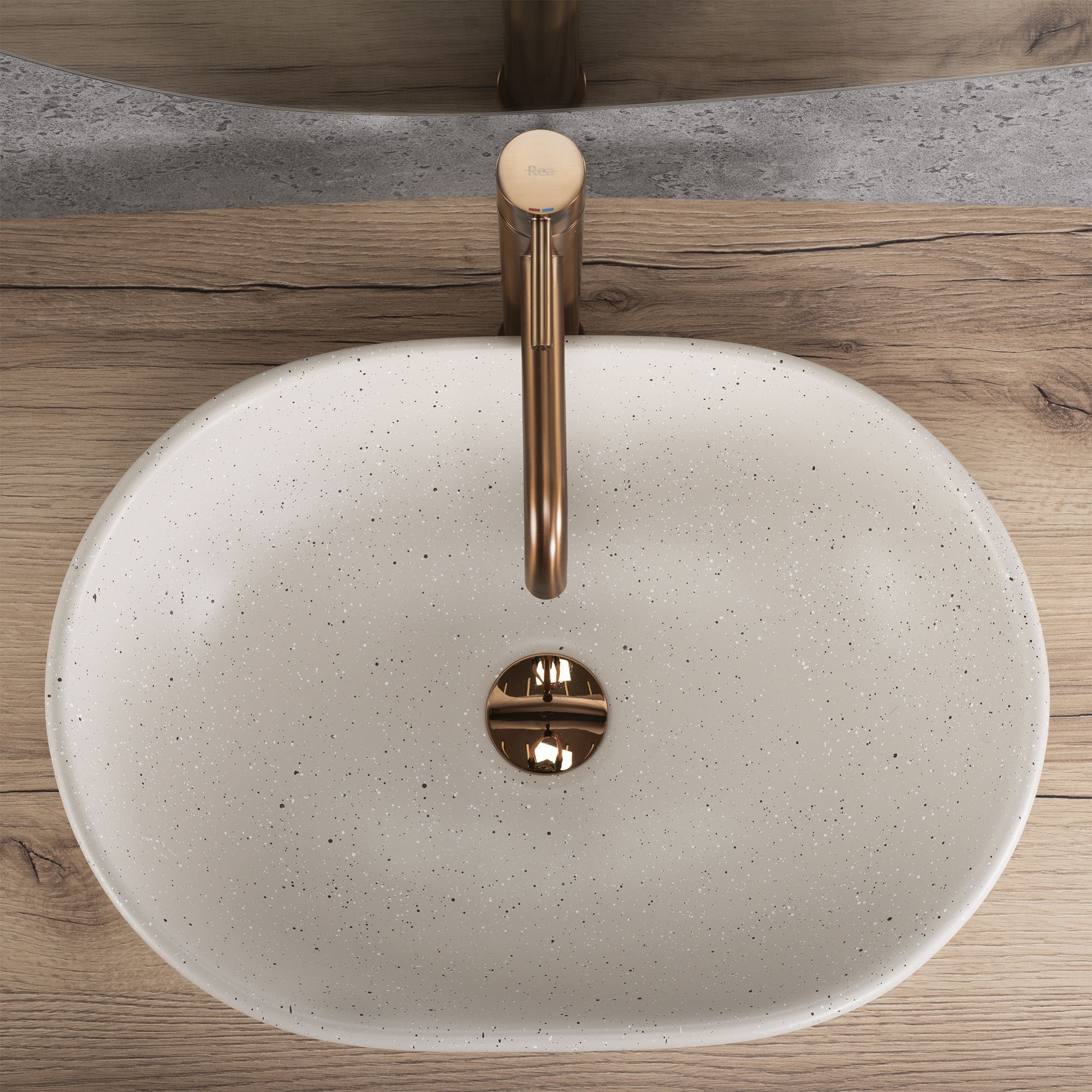Lavor de baie, pe blat, oval, 48 cm, imitatie piatra mat, Rea