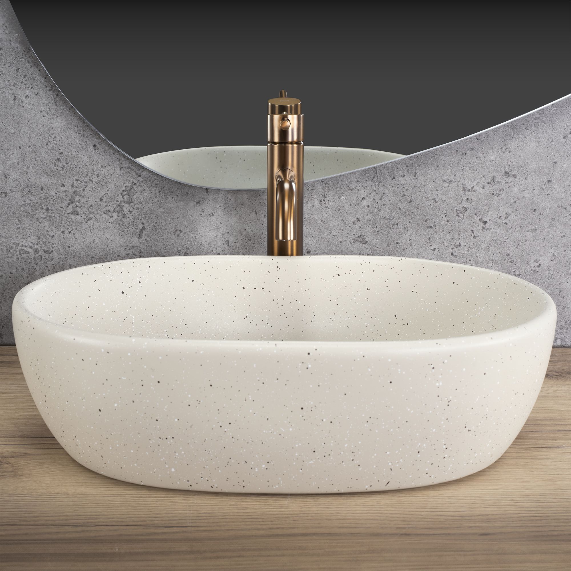 Lavor de baie, pe blat, oval, 48 cm, imitatie piatra mat, Rea