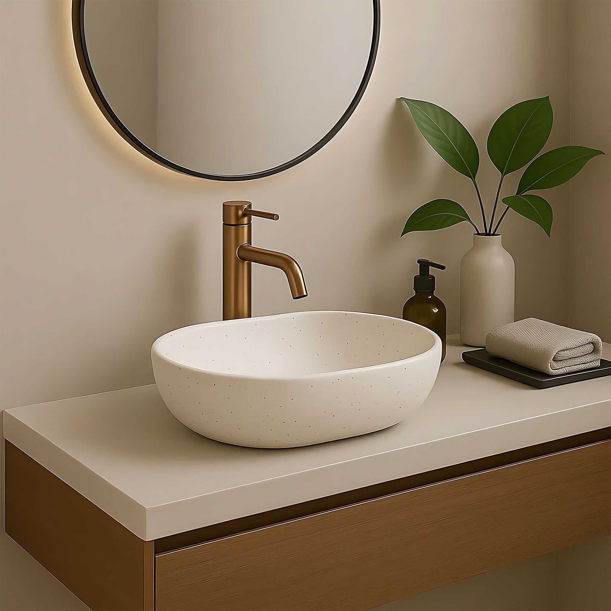 Lavor de baie, pe blat, oval, 48 cm, imitatie piatra mat, Rea