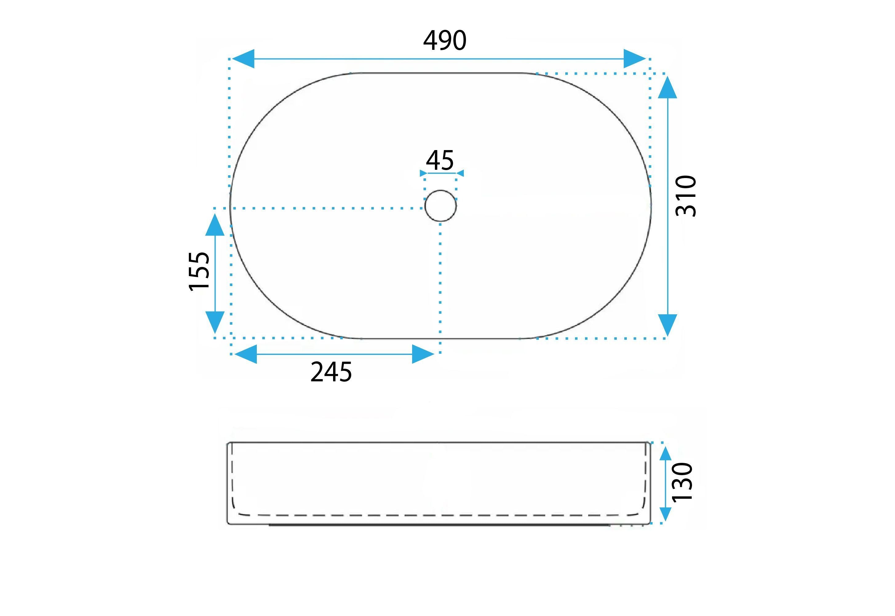 Lavor de baie, pe blat, oval, 49 cm, imitatie piatra bej mat, Rea
