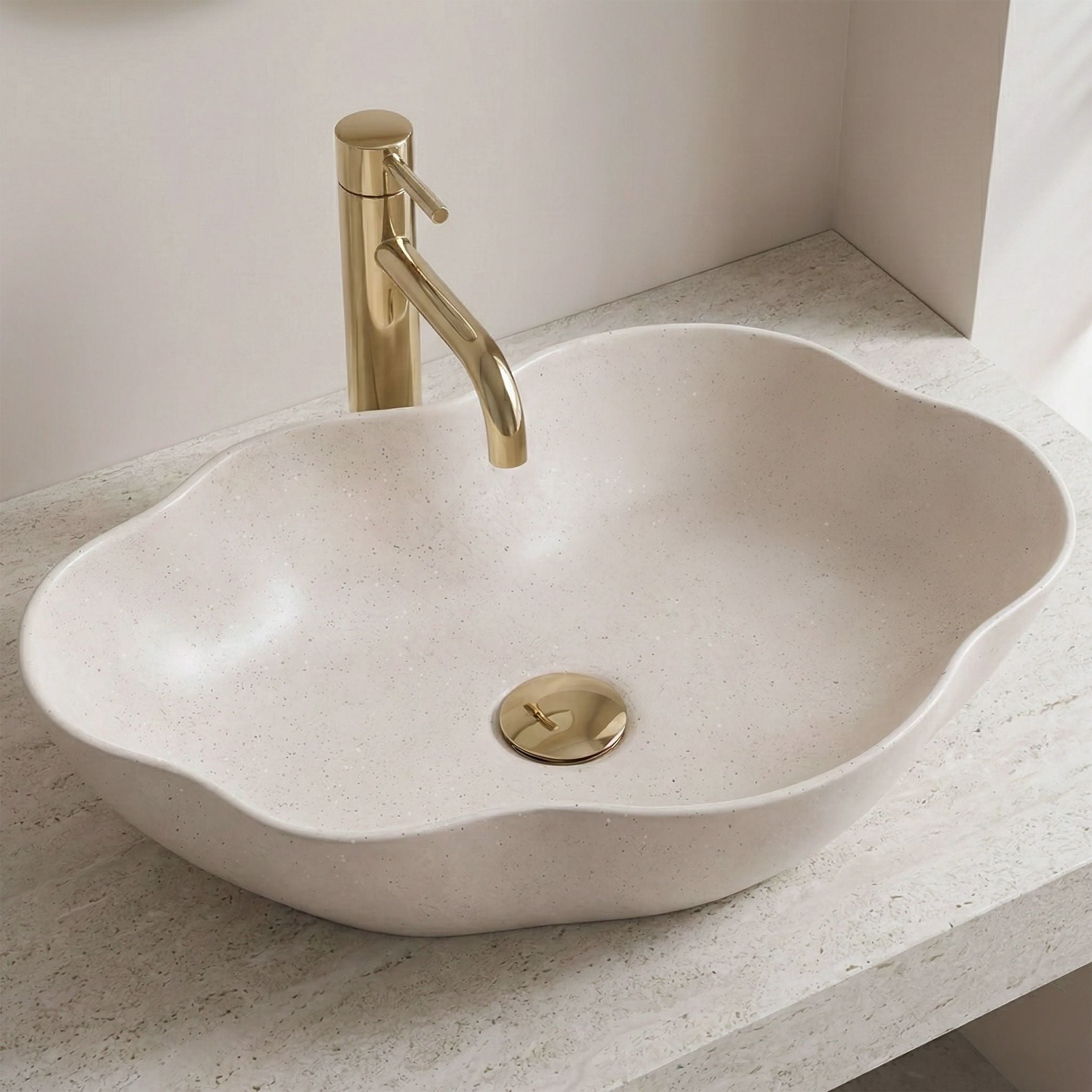 Lavor de baie, pe blat, oval, 50.5 cm, imitatie piatra bej mat, Rea