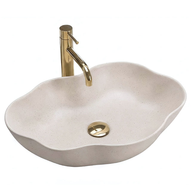 Lavor de baie, pe blat, oval, 50.5 cm, imitatie piatra bej mat, Rea