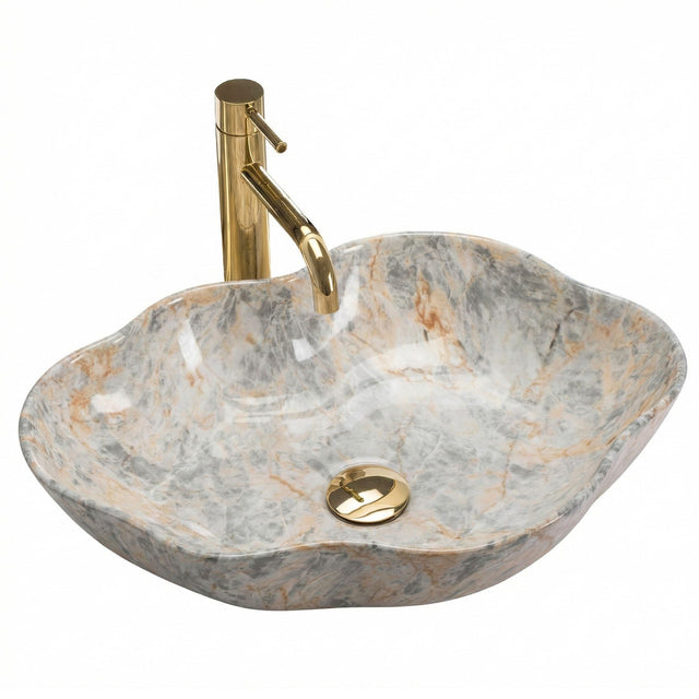 Lavor de baie, pe blat, oval, 50.5 cm, imitatie piatra lucios, Rea