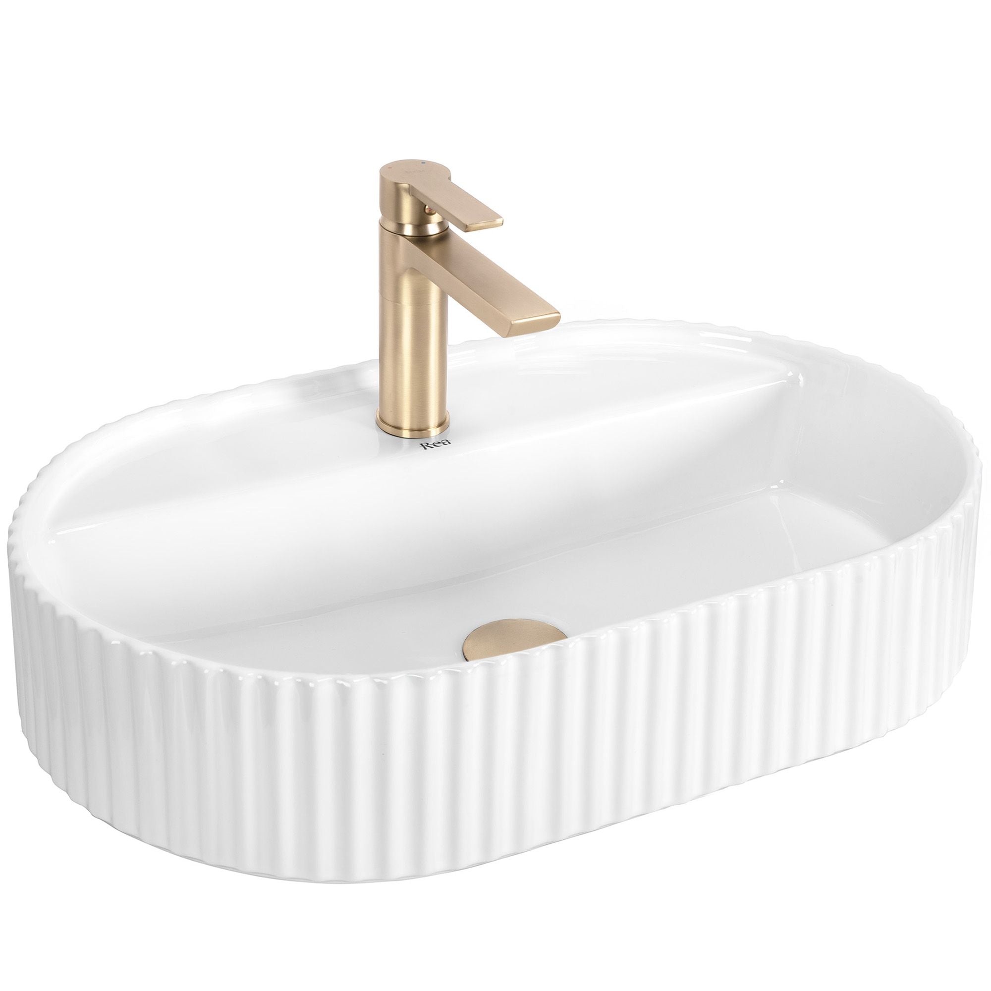 Lavor de baie, pe blat, oval, 60 cm, alb lucios, Rea
