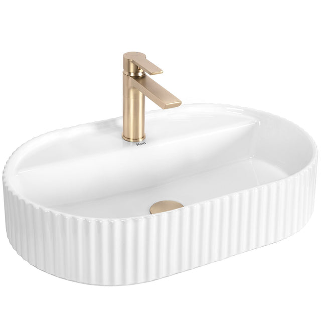 Lavor de baie, pe blat, oval, 60 cm, alb lucios, Rea