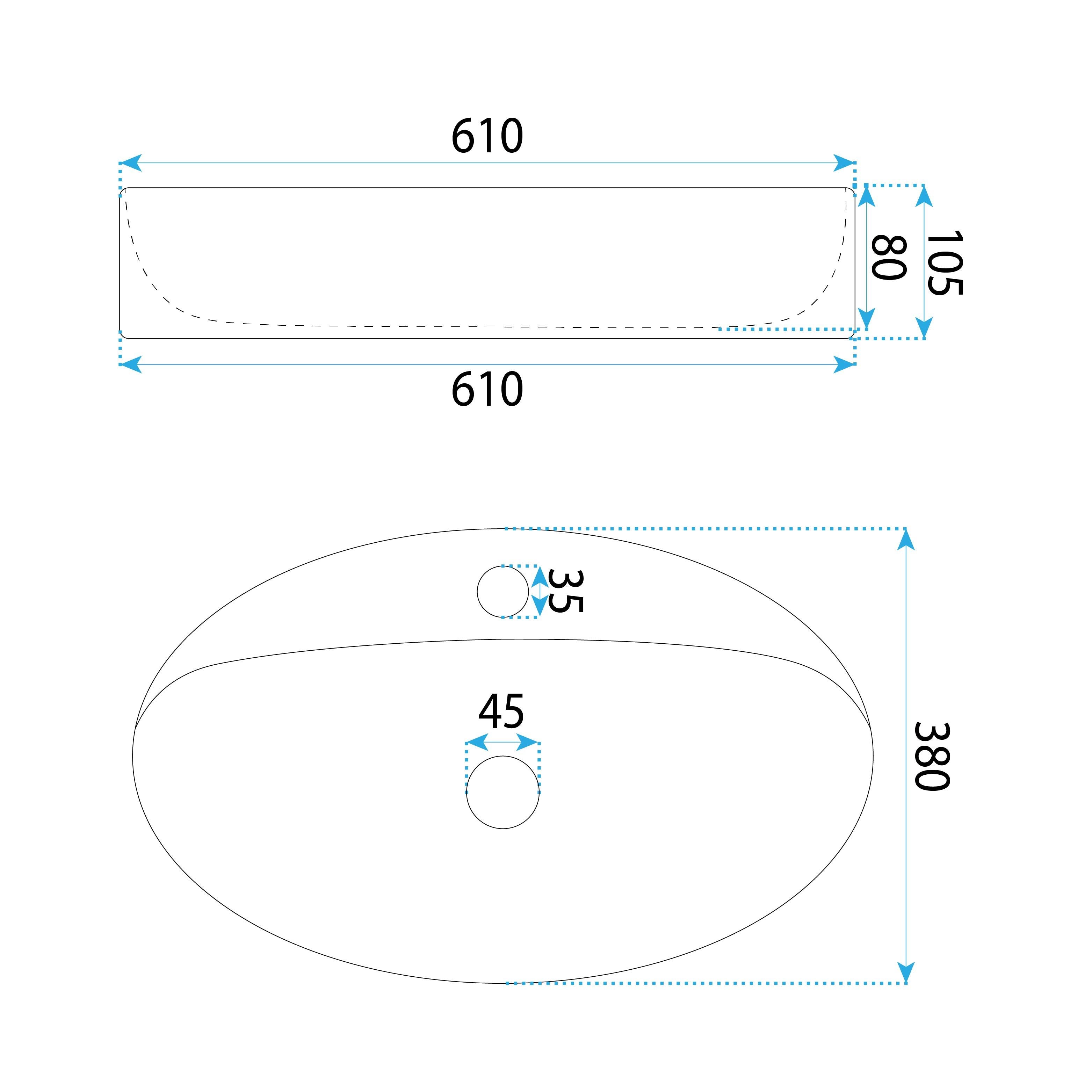 Lavor de baie, pe blat, oval, 61 cm, alb lucios, Rea