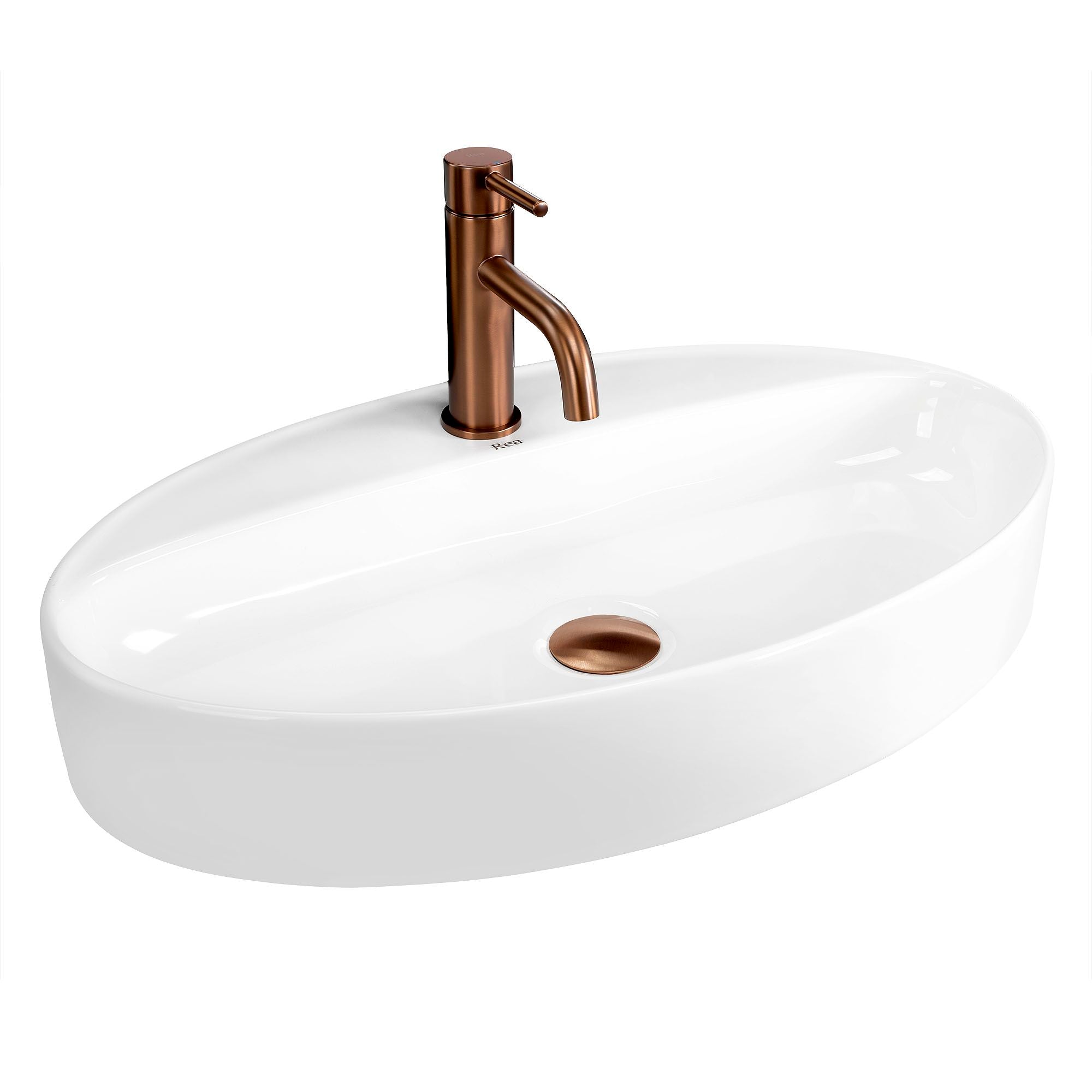 Lavor de baie, pe blat, oval, 61 cm, alb lucios, Rea
