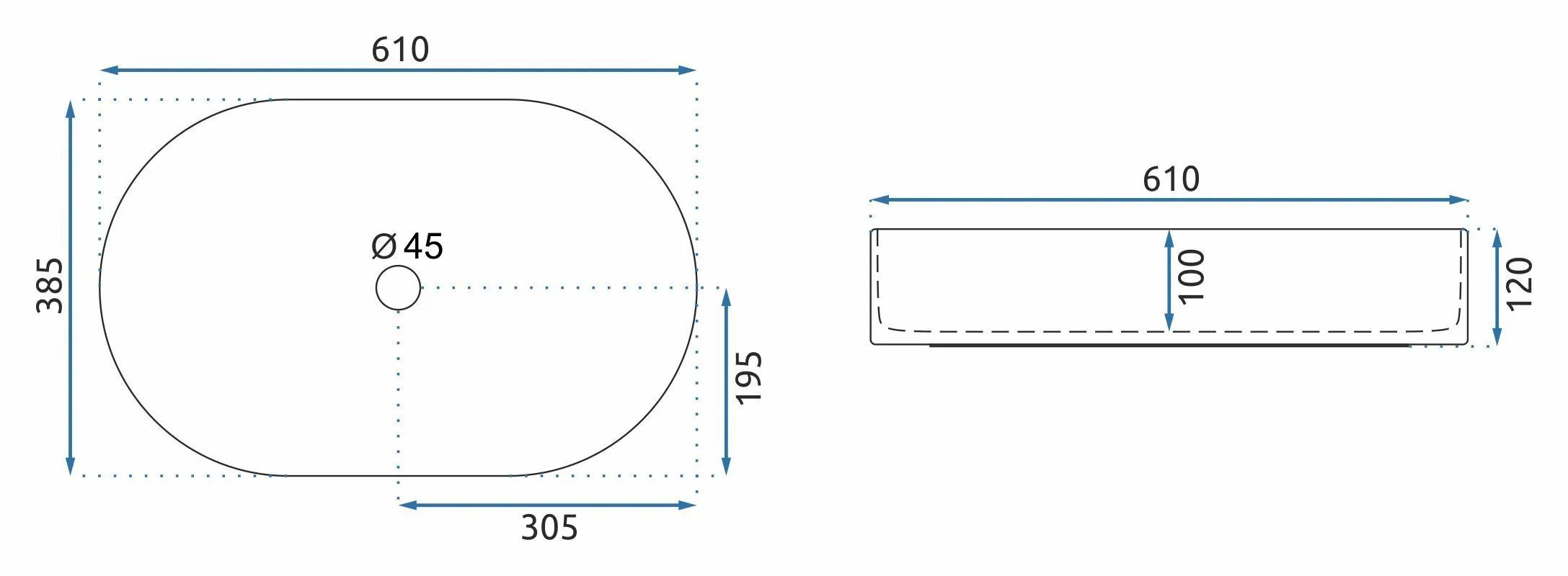 Lavor de baie, pe blat, oval, 61 cm, imitatie piatra bej mat, Rea