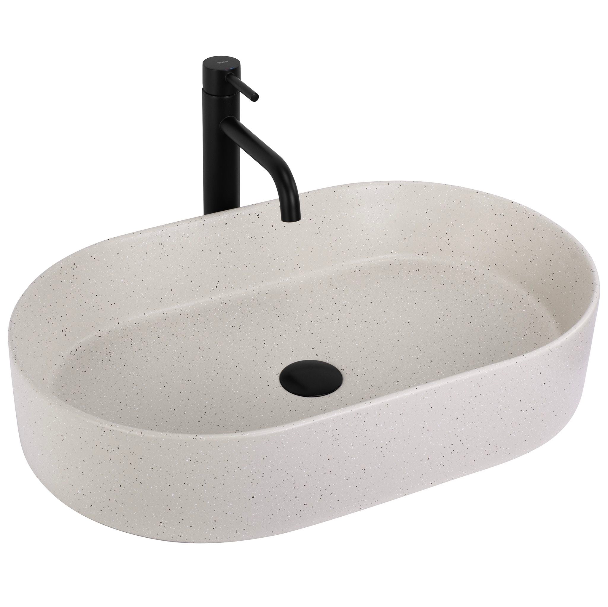 Lavor de baie, pe blat, oval, 61 cm, imitatie piatra bej mat, Rea