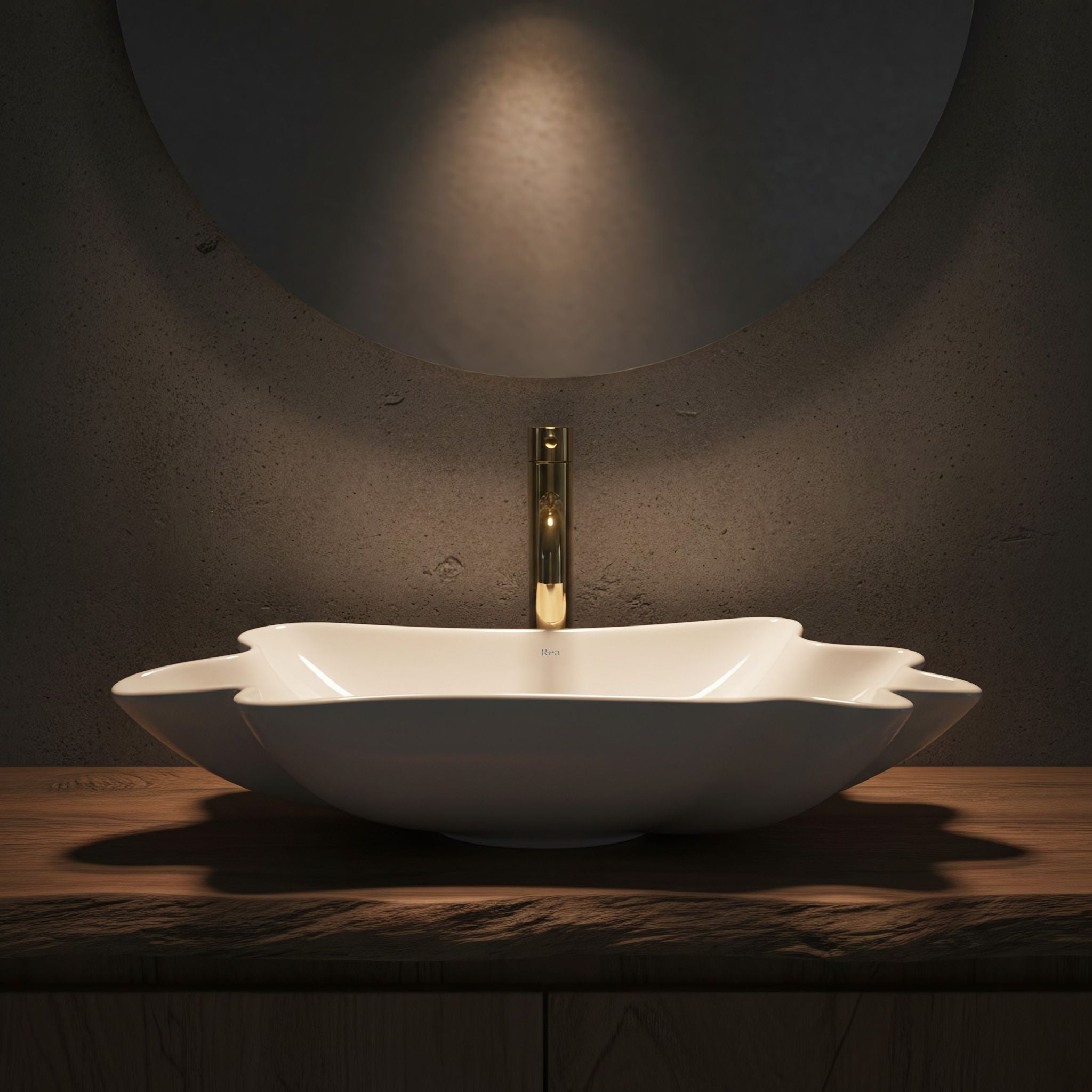 Lavor de baie, pe blat, oval, 62 cm, cu ventil, alb lucios, Rea