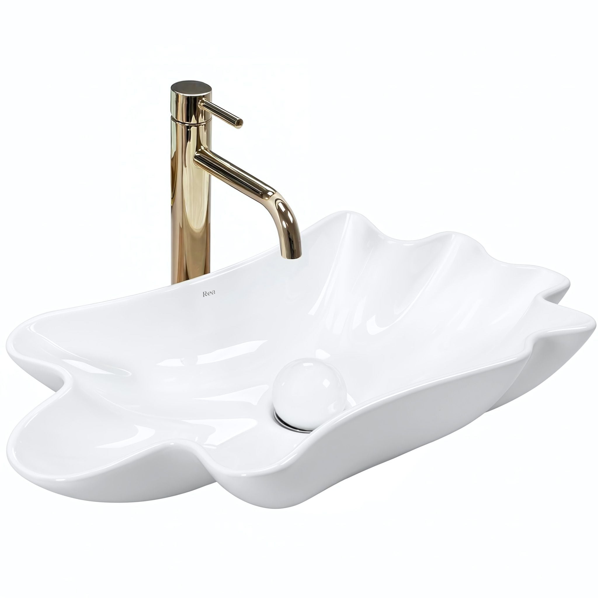 Lavor de baie, pe blat, oval, 62 cm, cu ventil, alb lucios, Rea
